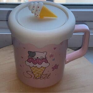 Pink “Sweet Time” Ice Cream Mug with Lid